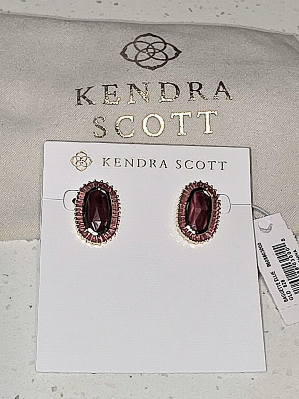 Kendra Scott Deep Red Baguette Elle Oval Halo Stud Earrings RARE